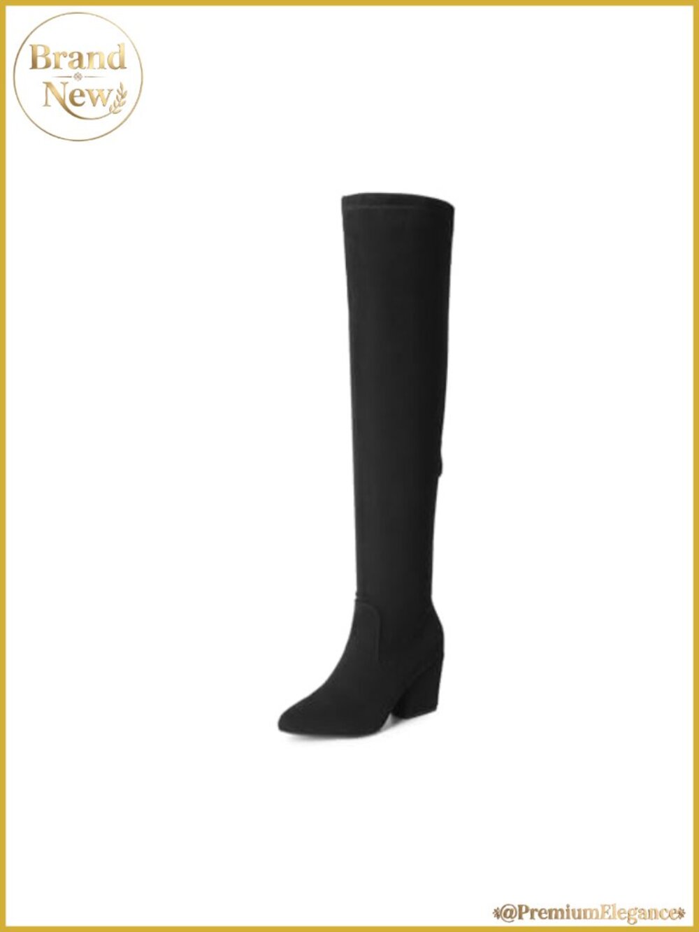 Women's Over the Knee High Block Heel Pointed Toe Boots with Side Zipper